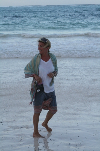 Hege on the beach in Zanzibar
